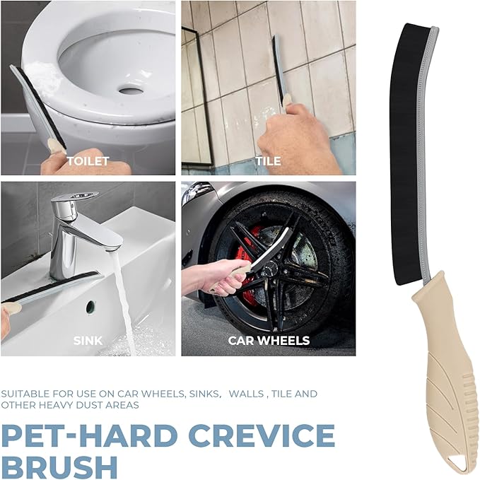 3Pcs Cleaning Brush - Includes Soft Bristle, Hard Crevice, Multifunctional Grout Brush, Auto Vent Wheel, Kitchen House Cleaning Tools (Khaki)