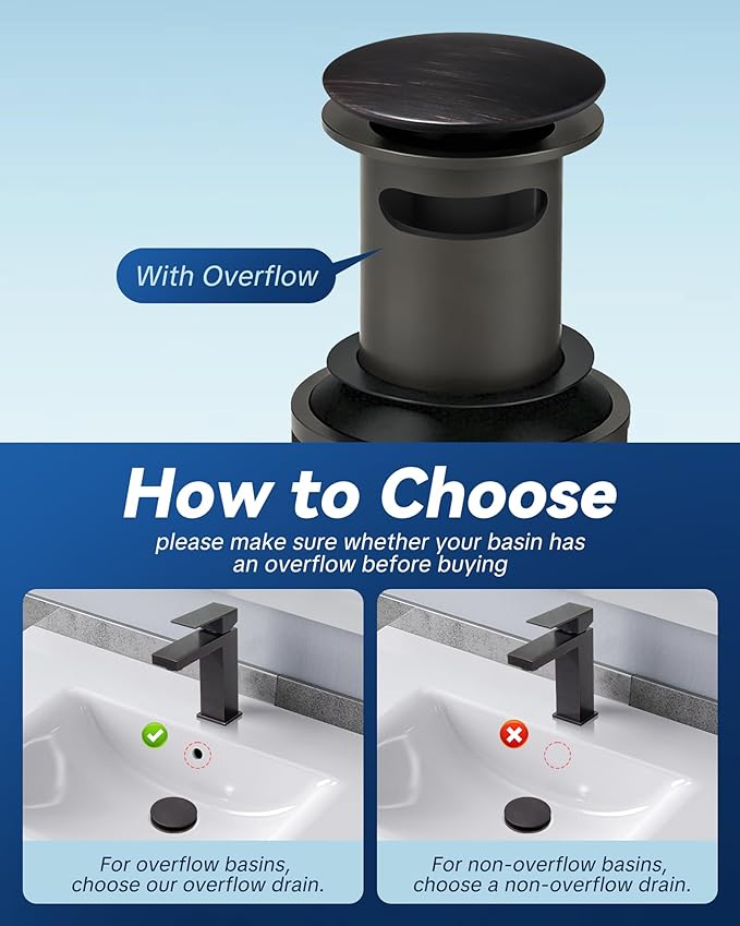 Pop Up Drain for Bathroom Sink, ARCORA Oil Rubbed Bronze Vessel Sink Drain with Overflow, Pop Up Bathroom Sink Stopper