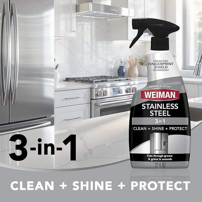 Weiman Stainless Steel Cleaner and Polish - Protects Appliances from Fingerprints and Leaves a Streak-Free Shine for Refrigerator, Dishwasher, Oven, Grill, 22 oz, 6 Pack