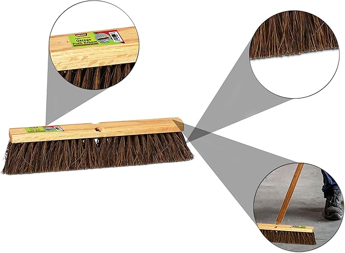 Indoor & Outdoor Broom Head – Heavy Duty Hardwood Block – Palmyra Bristles – Deck Scrub Brush – Two Threaded Handle Holes for Better Assist (14")