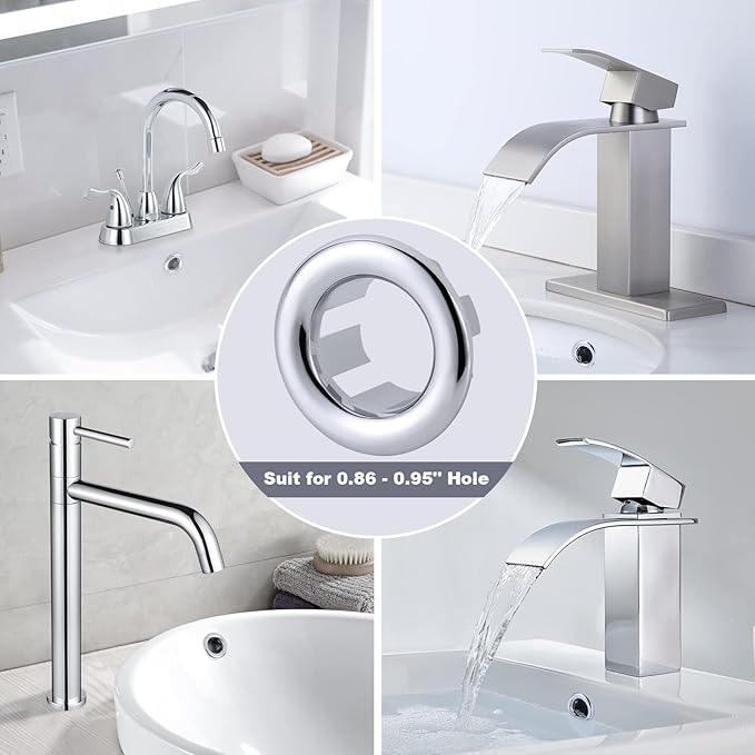 2 Pack Sink Overflow Ring, ARCORA Bathroom Kitchen Sink Basin Trim Overflow Cover Hole Insert Cap Chrome