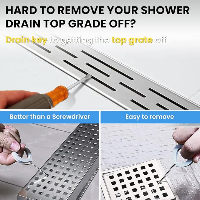 2-Pack Shower Drain Hooks for Drain Cover Removal, Assists with Linear Drain Grate Removal and Clean, Stainless Steel Silicone Protector Extractor Tool.(Gray)