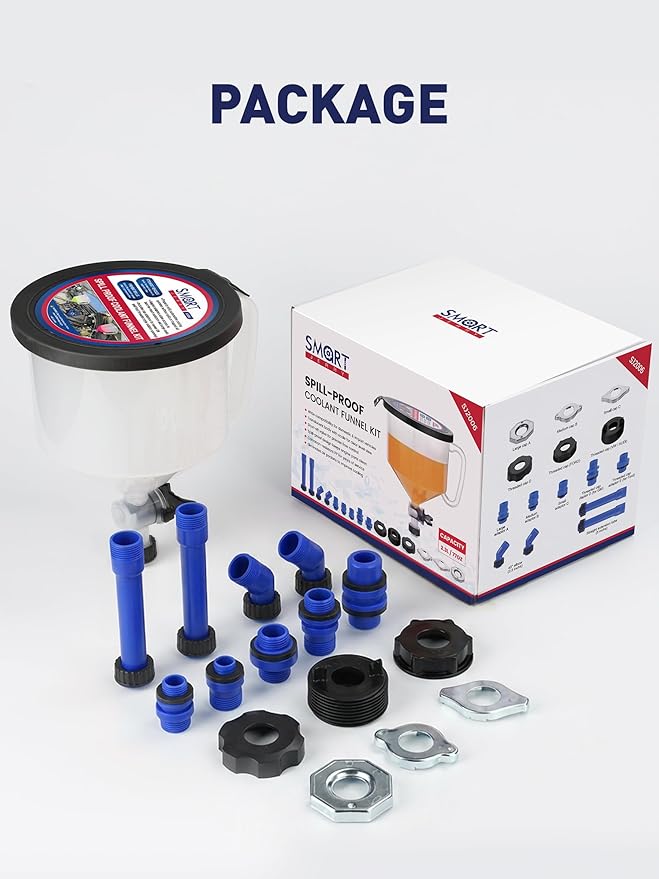 SMART JERRY - Coolant Bleeder Kit, Radiator Burping Funnel, No-Spill Coolant Funnel Kit, Radiator Flush Kit, Universal Radiator Funnels (2026 Upgrade: Added 2 Caps for Broader Compatibility)