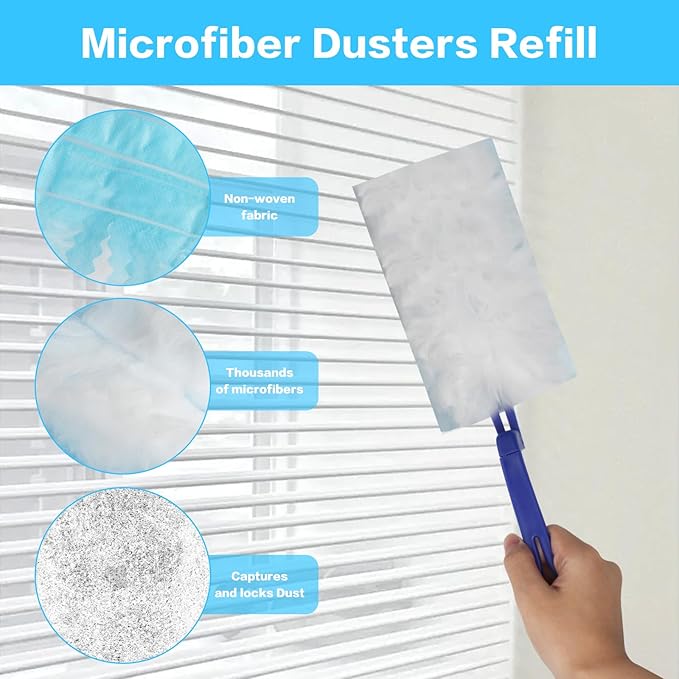 20 Pcs for Swiffer Duster Refills for Swiffer Dusters, Heavy Duty Duster for Duster Kit with Handle, Microfiber Refills for Cleaning Blinds Furniture Car Ceiling Fan Cleaner