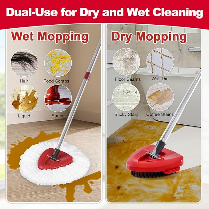 Mop Heads Replacements for Ocedar, Mop Replace Head for o Cedar Easywring 1 Tank, Spin Mop Replacement Head Include 4 Pack Spin Mop Refills Deep Cleaning, 1 Scrubber Mop Head and 1 Mop Base
