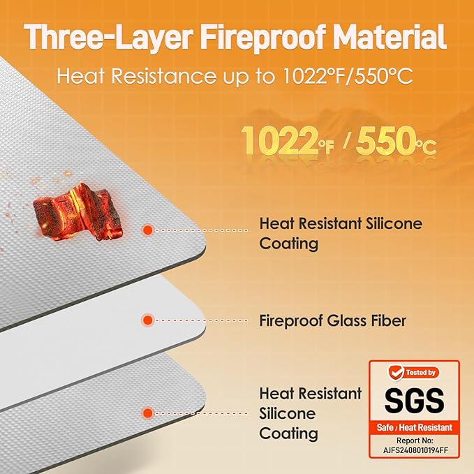 24x36in Heat Resistant Grill Mats for Outdoor Grill to Protect Your Prep Table and Outdoor Grill Table - Fire Proof & Water Proof & Oil Proof BBQ Mat - Grey(1mm)