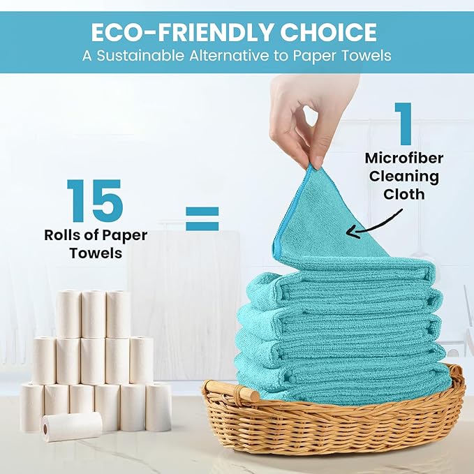 12 Pack Microfiber Cleaning Cloth, 4 Assorted Colors Cleaning Rags for Housekeeping, Colorful Reusable Microfiber Towels for Car, Kitchen, Bathroom and Household Cleaning Supplies, 11.8"X11.8"