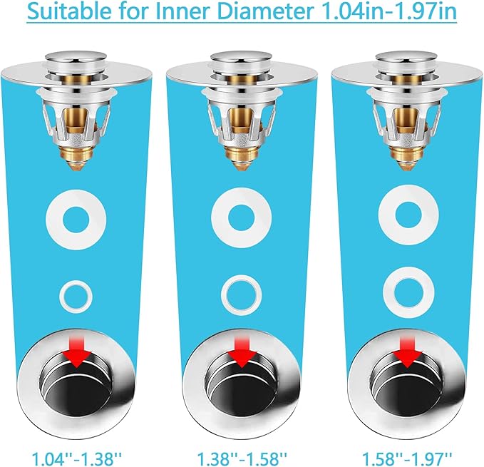 Universal Sink Stopper with Hair Catcher, Faster Drainage, Bathroom Sink Drain Strainer in Brass, Pop Up Drain Cover, Basin Plug for 1.04~1.97 Inch Drain Hole