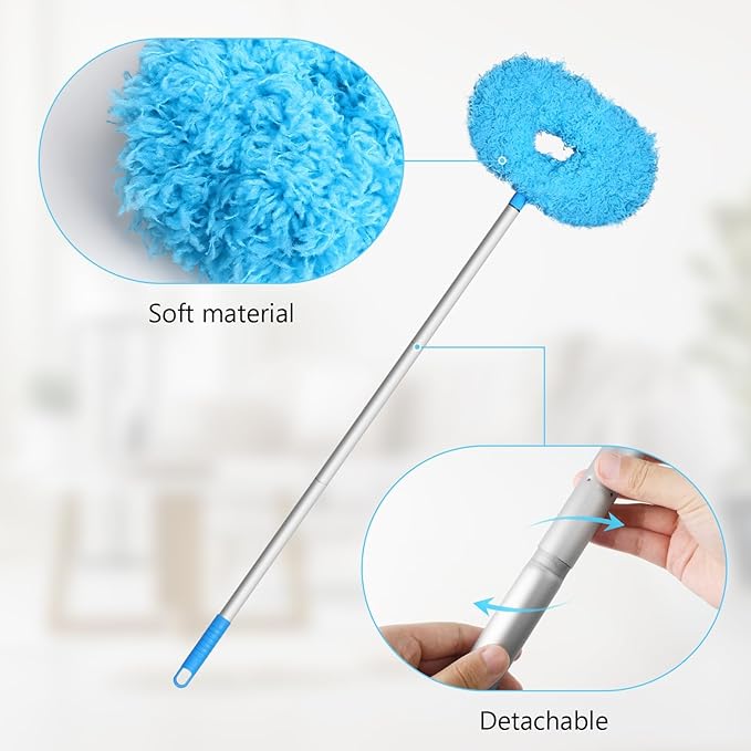 Eunice 2Pack Ceiling Fan Duster with Extension Pole, 13-49.7 Inches Adjustable and Removable Fan Cleaner Blade for High Ceiling, Window Door Furniture (Blue)