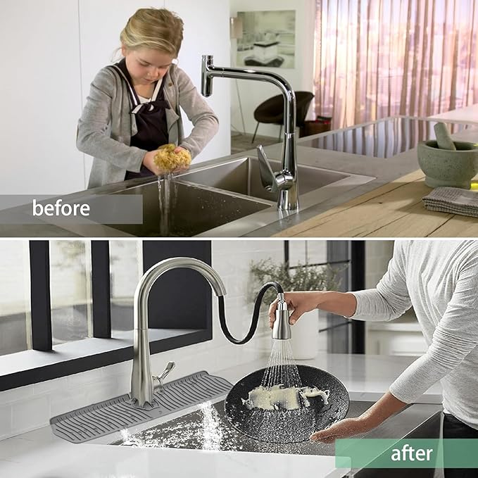 Kitchen Sink Splash Guard -24" x 5.8'' Silicone Sink Mat Splash Guard fit for Countertop, Bathroom,Farmhouse,RV by EBIGIC (Grey)