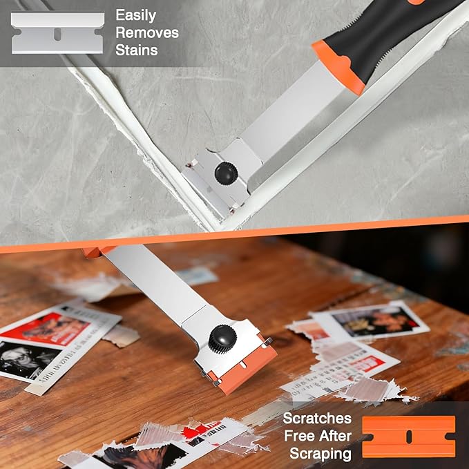 2 Pack Razor Blade Scraper Tool with 20 Metal & 20 Plastic Razor Blades, Multi-Purpose Long Handle Heavy Duty Scraper Tool for Cleaning Cooktop, Oven, Floor, Paint, Tile, and Window Glass