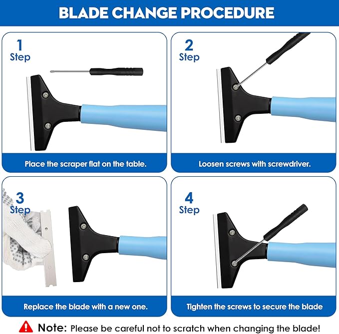 Silver Floor Scraper with 10 Replacement Blades - 4" Razor Blade, Stainless Steel Adjustable Long Handle (37" to 51"), Heavy-Duty Scraper Tool for Cleaning Stove Tops, Glass, Tiles, Walls & Labels