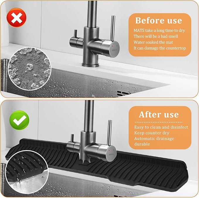 30 Inch Sink Splash Guard,Longer Silicone Sink Mat for Kitchen Bathroom,Kitchen Faucet,Silicone Sink Faucet Mat Splash Guard, Drip Protector Splash Countertop (Black)