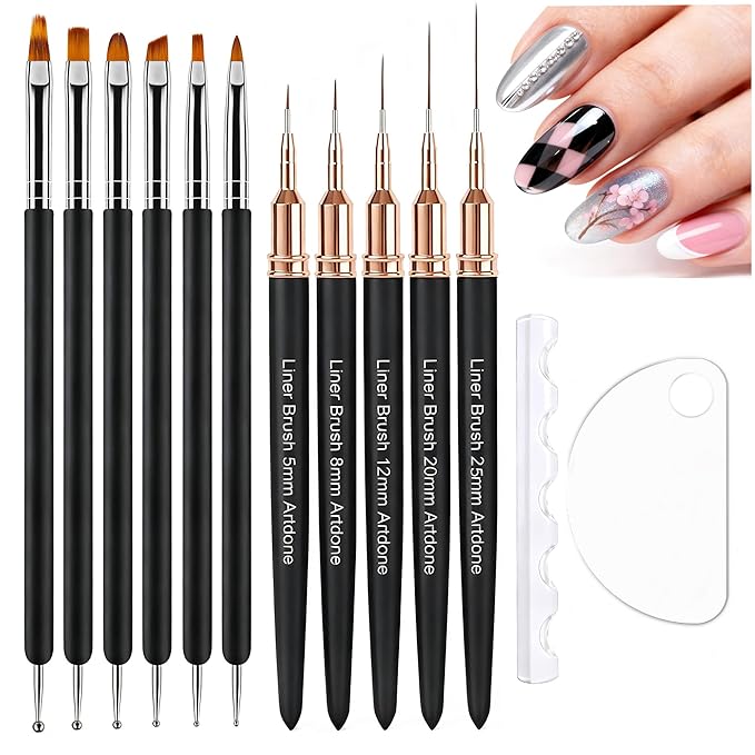 Artdone Nail Art Brushes and Dotting Tools Kit 11PCS Gel Polish Liner Design Pens for Nail Decorations Supplies Drawing and Nail Paint Brushes Small Detail Accessories Brushes
