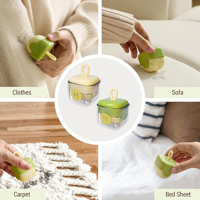 Mini Lint Roller for Pet Hair - Reusable Washable Sticky Roller for Clothes, Furniture & Car Seats - Portable Travel Size, Easy Clean for Household(Green+Green)