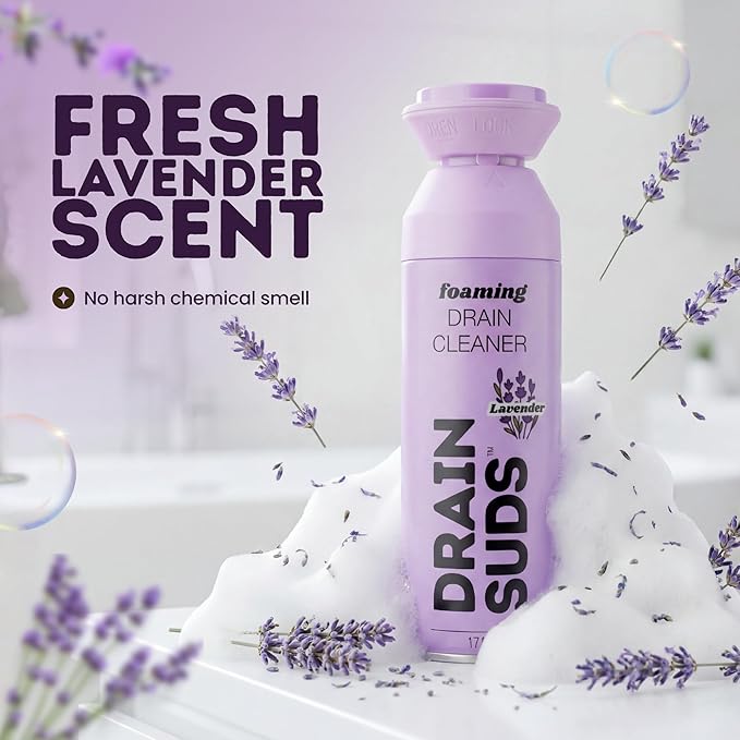 Foaming Drain Cleaner, Sink Cleaner and Deodorizer, Drain Clog Remover for Kitchen Sinks, Bathrooms, Shower Drains, Tubs, Washbasin, Clogged Pipe Opener, Lavender, 1 Pack