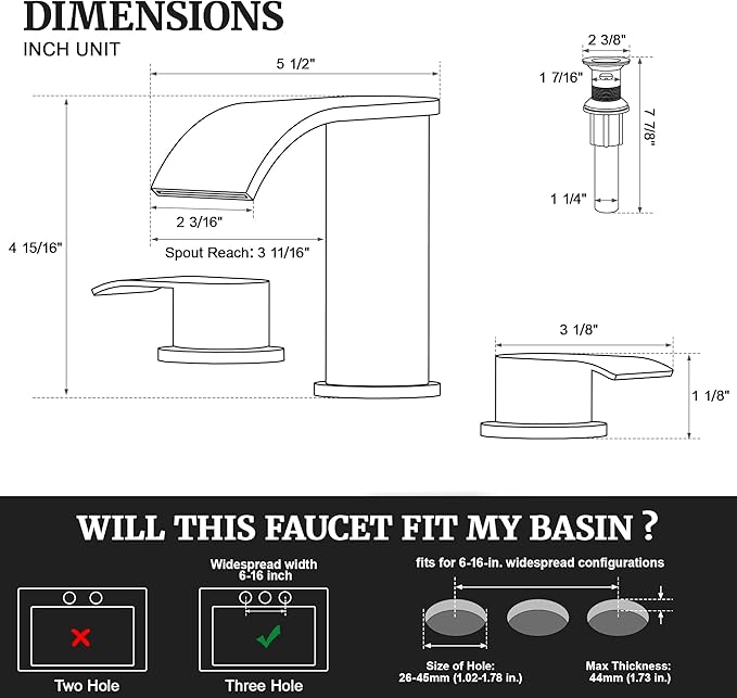 Ultimate Unicorn 8 inch Bathroom Faucet Brushed Gold, Waterfall Bathroom Faucet with Metal Pop-up Sink Drain Stopper and 2 Supply Hoses,2 Handle Widespread Faucets for Vanity Sink 3 Holes