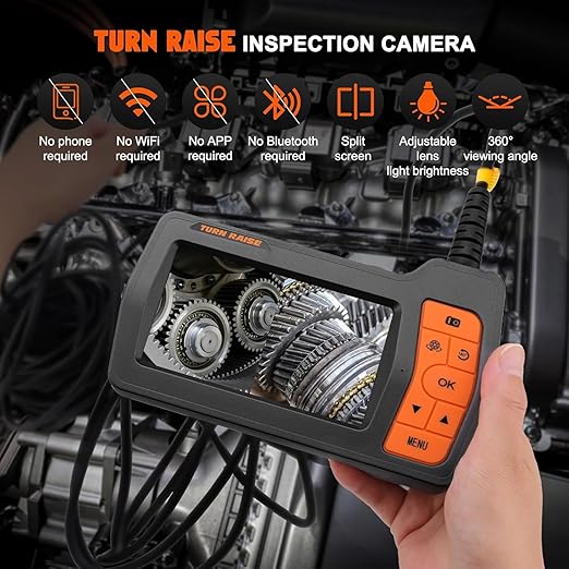 Triple Lens Sewer Camera with 50ft, 5" IPS Screen Borescope with Light, 1080P HD Endoscope IP67 Drain Pipe Snake Drain Camera, 32G Card Semi-Rigid Cable for Plumbing Inspection + Case