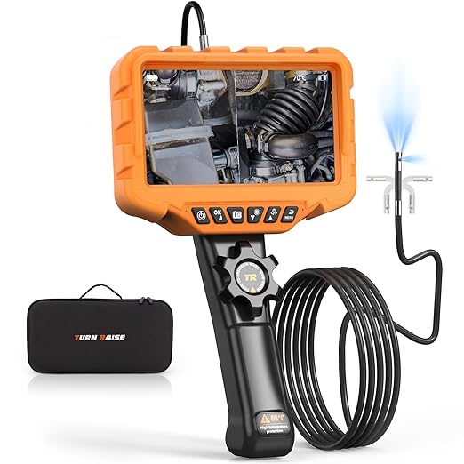 210° Two-Way Articulating Borescope Dual Lens, 7" IPS Sewer Camera with Light, Industrial Endoscope 0.25in Tiny Probe Snake Camera for Inspection Automotive Wall Pipe 5.3FT Cable