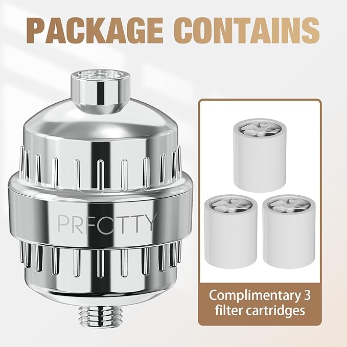 25-Stage Hard Water Shower Filter with Enhanced KDF55,High Output Filtered Shower Head with 3 Replacement Cartridges,Removes Chlorine,Fluoride & Sediment,Universal Polished Chrome Bathroom Showerhead