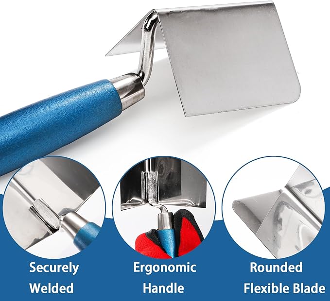 Peohud 2 Pieces Drywall Corner Tool Set, Inside and Outside Corner Knife, Stainless Steel Corner Trowel, Concrete Finishing Tool for Plastering Bricklaying Corner Finishing Work