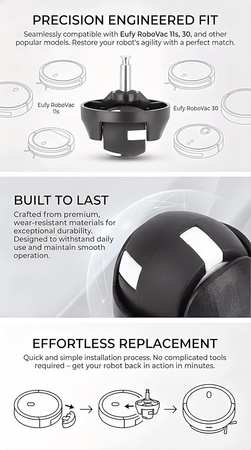 Robot Vacuum Universal Wheel, Vacuum Cleaner Roller Wheel Suitable for Eufy RoboVac 30, 15C, 30C, G30/Nova iHRV6-BLK