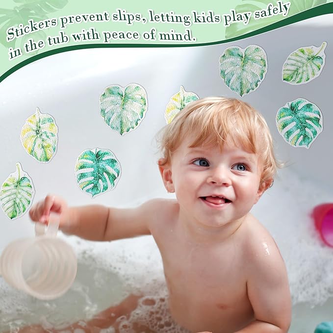 32 Pcs Cute Non Slip Bathtub Stickers for Shower Colorful Bathroom Anti Slip Shower Stickers Floor Applique Adhesive Decals with Scraper for Bathtub Bathroom Floor Pools(Monstera Deliciosa)