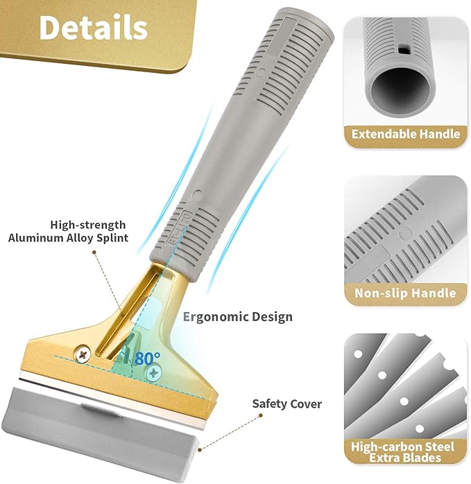 Razor Blade Scraper set of 2 PCS 4" Scraper Tool and with 20pcs Extra Metal Blades for Floor, Window, Glass, Stove, Wall, Paint, Caulk, Labels, Adhesive, Sticker Removal