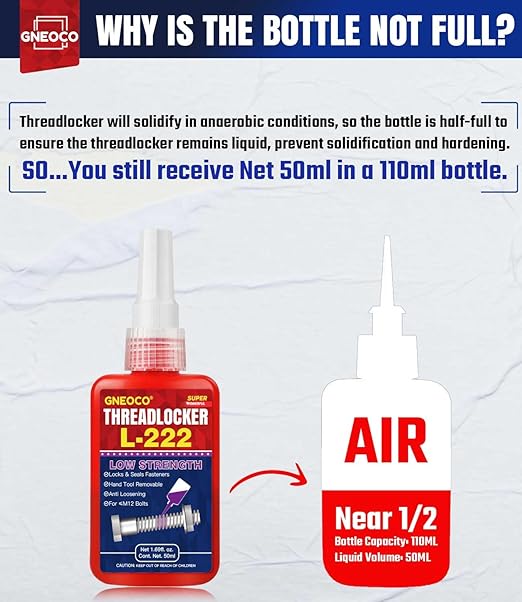 ThreadLocker Purple, Thread Lock Low Strength Lock Tight for Nuts, Bolts, Fasteners and Metals, Anaerobic Curing Metal Glue to Prevent Loosening and Corrosion (L222-50ml)