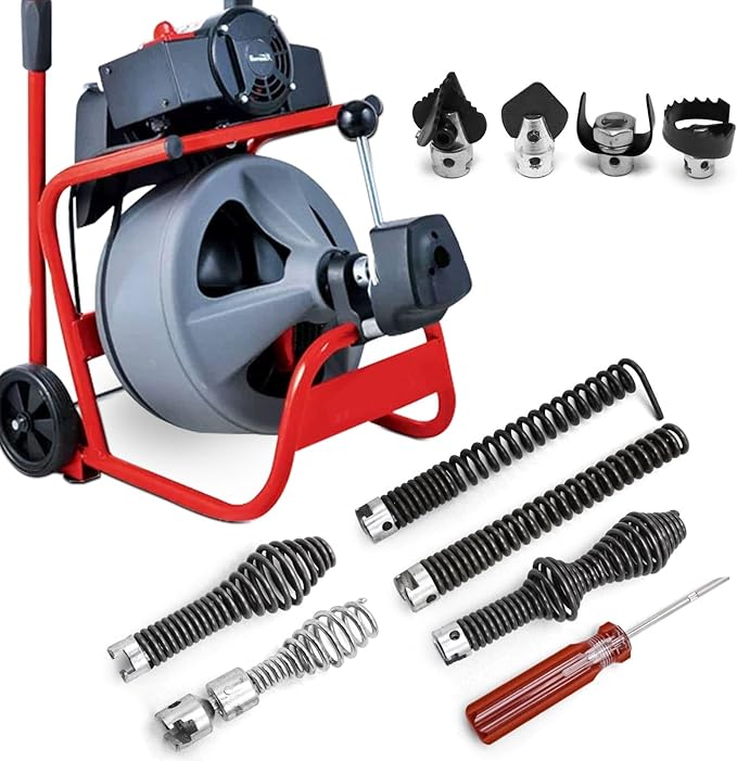 10-Piece Drain Snake Drill Attachment Kit，Drain Auger Cutter Kit,Compatible with K-400,C-4,C-6,C-7,C-8,and C-9 Models， Includes 4 Cutters and 5 Spirals