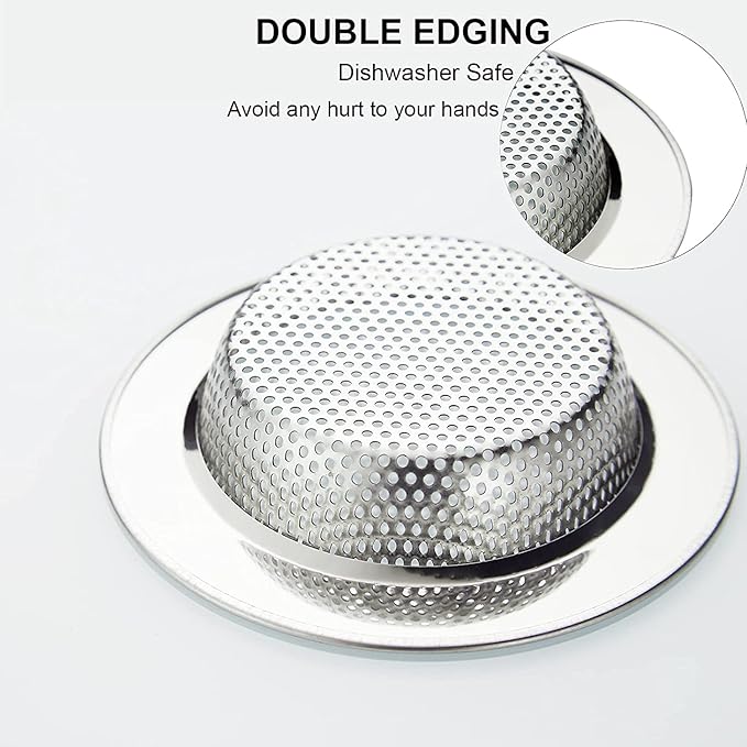LASSHSWA Kitchen Sink Strainer Stainless Steel, Kitchen Sink Drain Strainer，Sink Strainers for Kitchen Sinks with Large Wide Rim 4.5" Diameter (4 Pack)