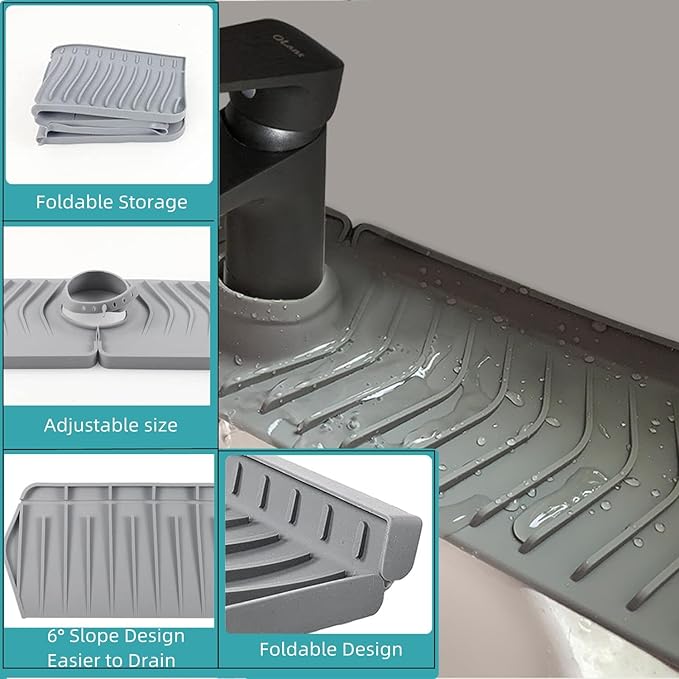 Large Size Kitchen Sink Splash Guard, 30"Silicone Faucet Handle Drip Catcher Tray Mat for for Kitchen Countertop, Bathroom, Farmhouse Countertop, Bathroom, Farmhouse (Green, 30" x 5.7")