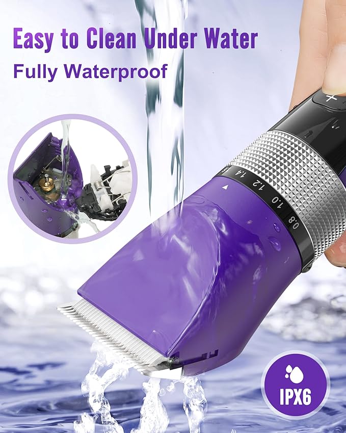 oneisall Cat Clippers for Matted Hair, 5-Speed Quiet Cat Grooming kit, Cordless Pet Shaver for Long Hair,Waterproof Pet Trimmer, Pet Clippers for Cats(Purple)