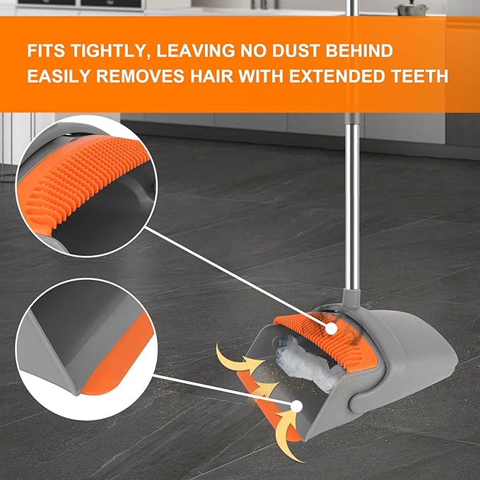 Broom with Dustpan Combo Set, 51" Household Dustpans and Broom, Standing Dust Pan Set for Home, Cleaning Set for Kitchen Lobby Indoor Outdoor