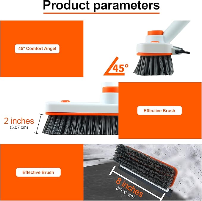 Pole Tub and Tile Scrubber - 60" Extendable Tub Brush Scrubber with Long Handle, 360° Rotating Head & 2 Non-Scratch Attachments for Shower, Bathtub, Tile & Floor