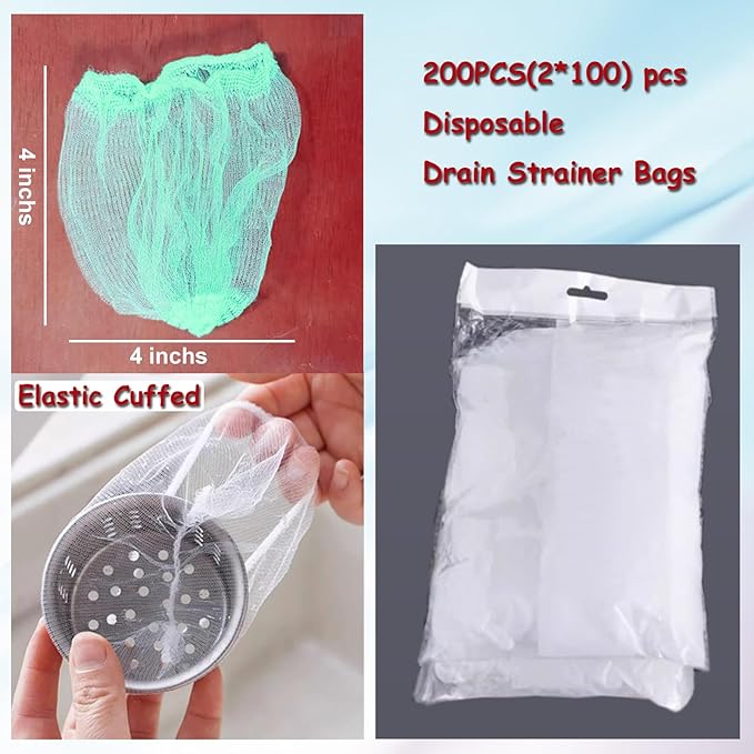 200 Sink Strainer Mesh Bags for Sink Drain Strainer,Anti-Clogging Disposable Drain Dovers Net Filter Sink Trash Catcher Bags for Kitchen,Bath,Tub Drain for Garbage Leftover Hair etc