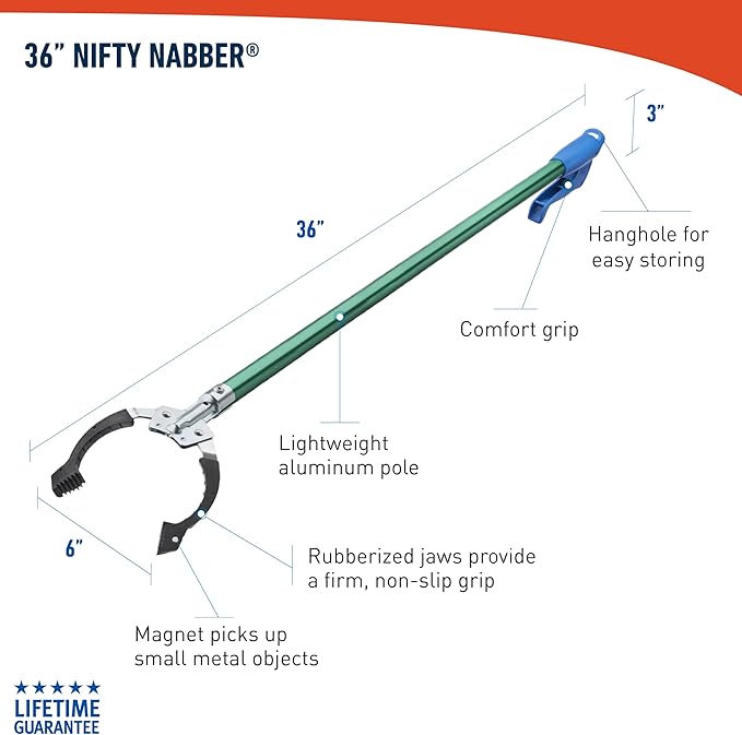 Unger Professional 36” Nifty Nabber, Reacher Grabber Tool, Trash Picker Upper, Built-In Magnet and Ergonomic Grip, Outdoor Claw Pickup for Yard Clean Up, Reaching Assist for Seniors