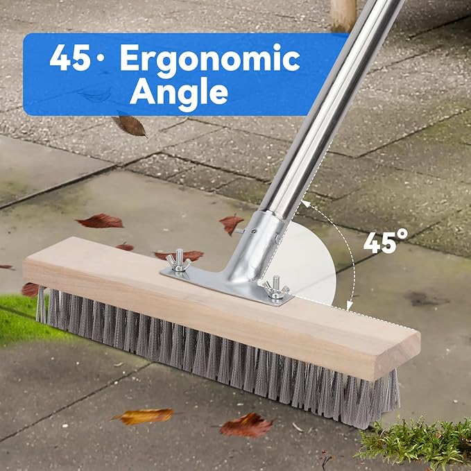 Heavy Duty Wire Broom with 70.8" Telescopic Handle: Stainless Steel Outdoor Broom for Cleaning Moss Concrete Floors Grout Gardens Patio Deck Concrete Garage (Style 2)