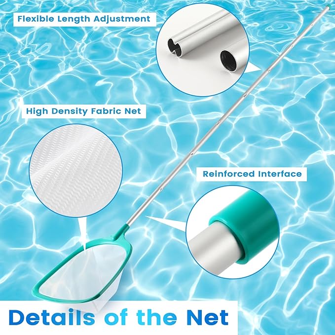 Pool Skimmer - Pool Skimmer Net with 8 Aluminum Pole Sections 80'', Skimmer Net with Fine Mesh Net for Cleaning Leaf of Swimming Pools