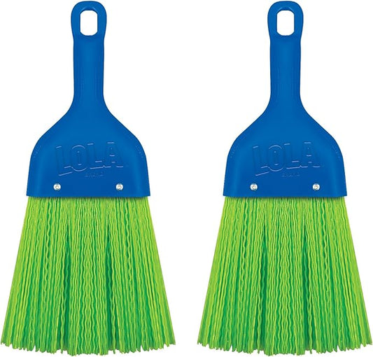 LOLA Heavy Duty Whisk Broom, Hand Brush, 2 Pack Durable Bristles, Whisks Away Dirt & Debris, Compact, Hang Hole for Easy Storage, Indoor/Outdoor
