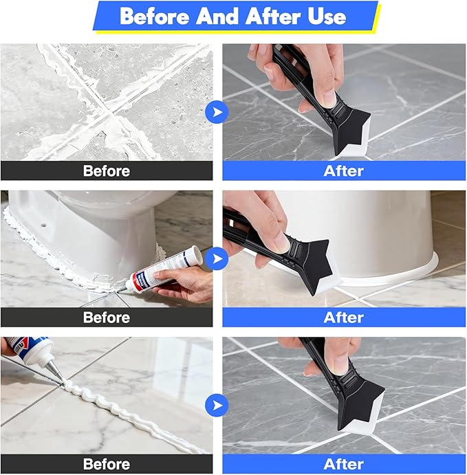 3 in 1 Silicone Caulking Tools, Glass Glue Angle Scraper, Stainless Steelhead Caulk Remover and Sealant Scraper, for Kitchen Bathroom Window and Frames Sealant Seals