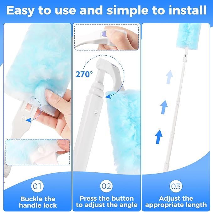 2 Replacement Handles Compatible with Swiffer Duster Refill, Long Extended Handle with Multi Surface 270 Degree Rotation, Removal Duty Duster Handles with Telescopic Extended Pole for Home Cleaning
