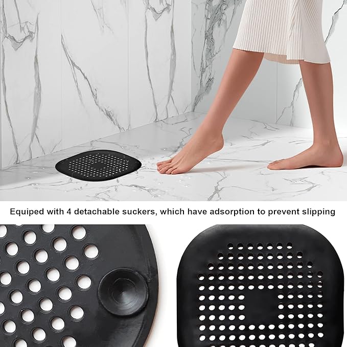 2 Pieces Shower Drain Hair Catcher Bathtub Stopper Home Drain Protectors Drain Cover with Sucker Water Trap Sink Cover for Bathroom Bathtub and Kitchen (Black,Black)