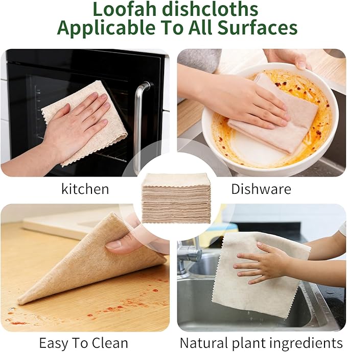 Swedish Dishcloth 10 Pack, 100% Compostable Loofah Kitchen Cloth, Super Absorbent 25x Weight, Non-Stick Oil, Reusable Cleaning Rags for Dishes & Surfaces, 7.87x7.87in