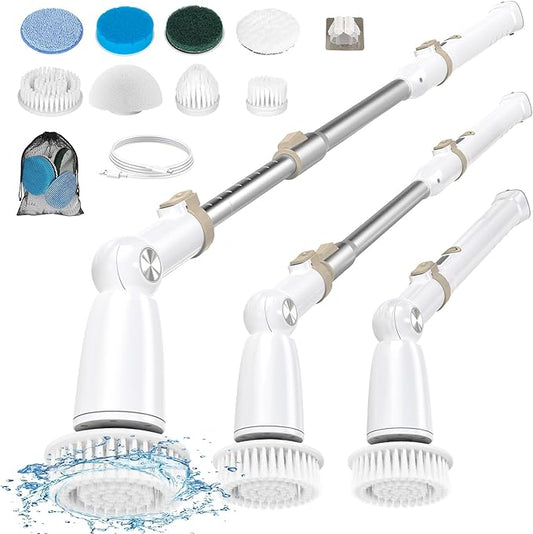 DIAFIELD Electric Spin Scrubber, Cordless Cleaning Brush with 8 Replaceable Brush Heads and Detachable & Adjustable Extension Handle, Dual Speed Shower Scrubber for Cleaning Shower, Tile, Wall, Floor