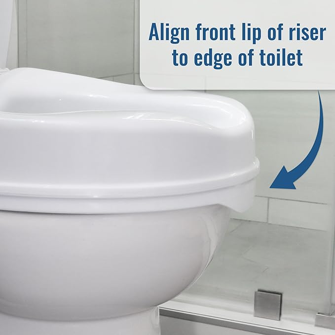 HealthSmart Locking Raised Toilet Seat Riser for Seniors, 4" Elevation with Lid, Fits Round and Elongated Toilet Bowls, Secure Easy Locking Clamps, 418 lb Capacity, Quick Assembly