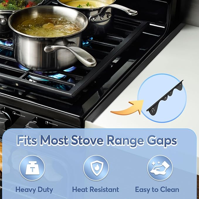 Stove Gap Covers, 2Pcs Stainless Steel Stove Guard, Adjustable Stove Gap Filler for Kitchen Counter Side Gap, 13.8" to 27.5" - Black