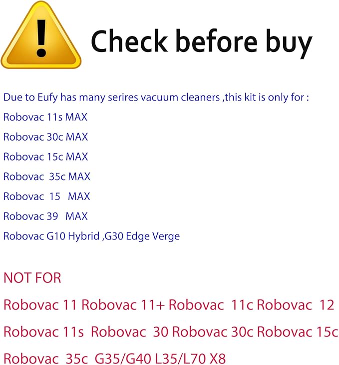Replacement Parts for Eufy RoboVac 11S Max, Accessories Kit for RoboVac 15C Max 30C Max 35c Max 15t Max 39 Max Series G10 G20 G30 G32 Edge Verge Hybrid (NOT FOR G40 G35 L35 L70 X8)