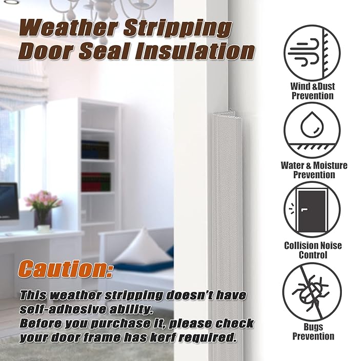 Door Frame Kerf Non-Adhesive Weather Stripping Seal Strip PU Foam, PE Cover, Groove Slot Installation for Large Gap, Sound Heat Insulation, Dust Water Prevention (26ft, Black Flanged)