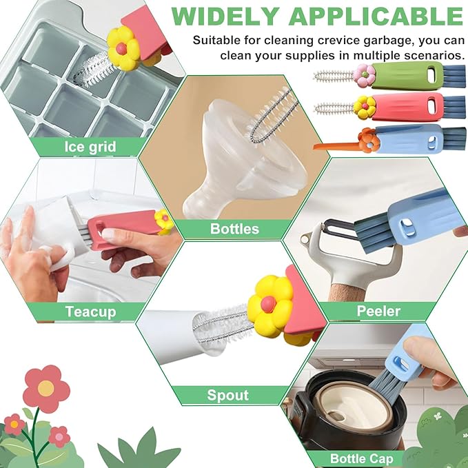 3 in 1 Cup Lid Cleaning Brush, 6 PCS Portable Water Bottle Brush, Multifunctional Bottle Cleaner Brush Set for Tight Spaces, Bottle Gaps, Tumblers, Travel Mug Caps